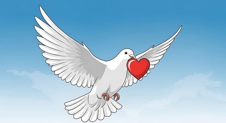 Fototapeta premium White Dove Carrying Heart Symbol of Peace.