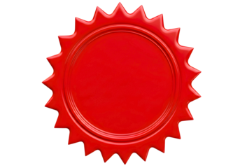 Red wax seal with jagged edges isolated on transparent background