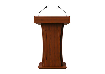 Wooden podium with microphones isolated on transparent background