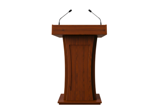 Wooden podium with microphones isolated on transparent background