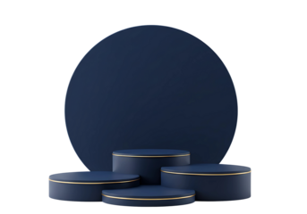 Dark blue oval shape and cylindrical pedestals isolated on transparent background