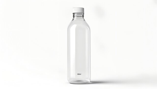 Crystal clear 500ml plastic bottle with white screw cap, perfect for beverages, product mockups, and advertising campaigns showcasing refreshment and purity.