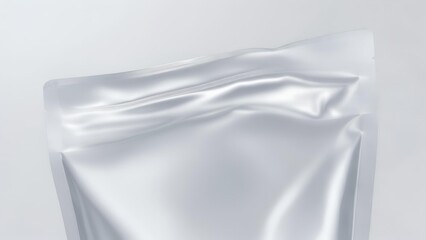 Sleek metallic pouch with embossed lines, ideal for modern product packaging mockups and advertising campaigns showcasing premium goods.