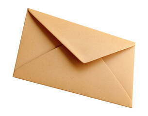 Brown kraft paper envelope in diagonal position, isolated on transparent background