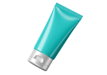 Turquoise cosmetic tube with flip top cap isolated on transparent background