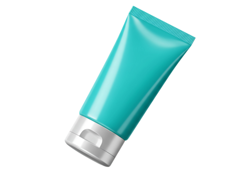 Turquoise cosmetic tube with flip top cap isolated on transparent background