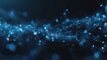 Obraz premium Abstract digital network of interconnected particles in deep blue tones, showcasing a complex and intricate design.