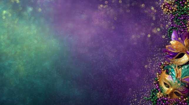 Royal Mardi Gras themed green and purple gradient decorative board, elegant luxury backdrop for presentations,