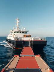 Landing craft with modular cargo bays and retractable gangway