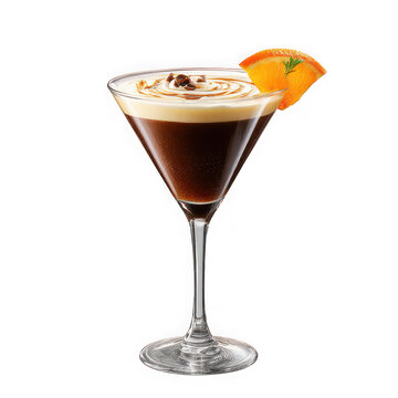 Espresso martini cocktail with orange slice isolated on transparent background