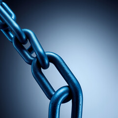Strong blue metal chain links create striking visual against gradient background, symbolizing strength and connection