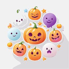 Naklejka premium Emoji Style Pumpkin and Ghost Halloween Stickers