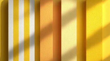 Warm Toned Striped Wall Featuring Texturized Yellow Orange and White Rectangular Columns with Harsh Shadows in a Modern Design