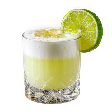 Refreshing pisco sour cocktail with lime garnish isolated on transparent background