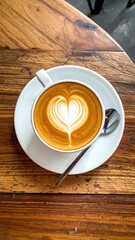 Latte art on a wooden table