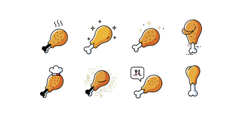 Chicken drumsticks icons set