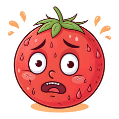 Obraz premium An emoji-style face with red cheeks and sweat, isolated on white, expressing heat, exhaustion, discomfort,