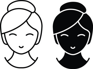 Smiling Woman Avatar with Bun Icon – Female Face Symbol for Profile, Beauty, Identity and vector silhouette..eps