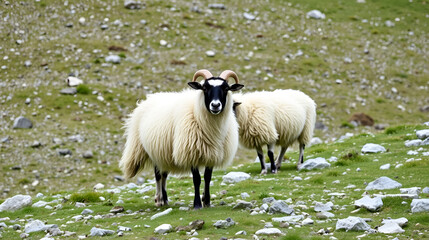 Valais Blacknose sheep on Nufenenpass in the Valais Alps