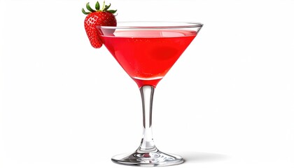 Red cocktail with strawberry garnish