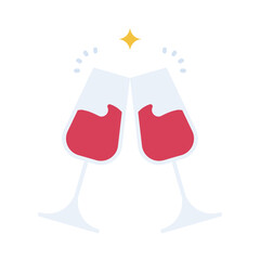 Two red wine glasses clinking with a star above