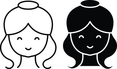 Smiling Woman Face Icon – Outline and Solid Female Avatar Vector Symbols and vector silhouette..eps
