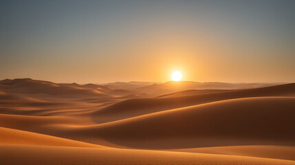Enchanting Metamorphosis of a Barren Expanse at Daybreak, Ethereal Glow Replaces Dancing Shadows and Desert Stirs with Newfound Vitality