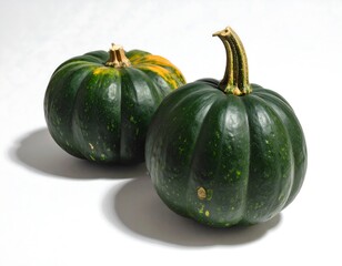 Two Vibrant Green Pumpkins Against a Bright Background