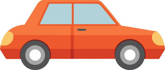 Bright orange sedan car isolated simple icon graphic side view transportation