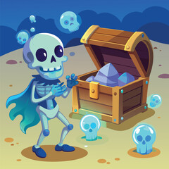 Sunbathing ghosts or beach skeletons Skeleton pirate guarding a treasure chest underwater