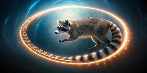 A nocturnal mammal leaps through a glowing ring of light, a mystical journey of wildlife wonder