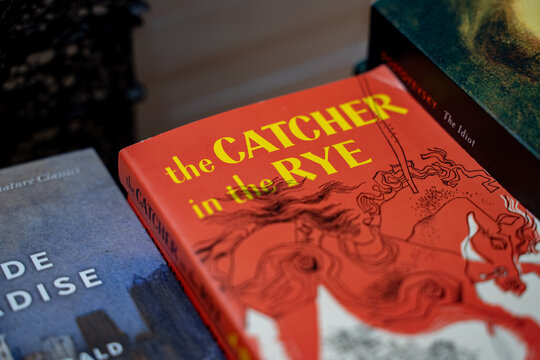 Close up of J D Salinger book The Catcher In The Rye on bookstore classics display. Toronto, Canada - September 24, 2025.