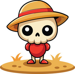Sunbathing ghosts or beach skeletons Cute cartoon skeleton wearing a straw hat and red shirt