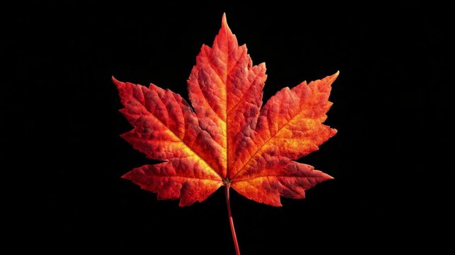 Single red maple leaf on black
