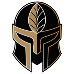 A stylized emblem of a spartan helmet and leaf, embodying strength and nature. The image showcases a harmonious blend of classic and organic elements.