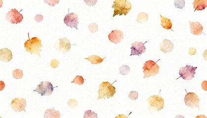 Watercolor Autumn Leaves and Circles Pattern: A seamless pattern showcases an array of delicate, watercolor-painted leaves and circles, evoking a sense of autumn's serene beauty and artistic charm. 