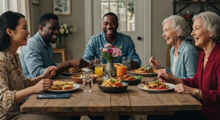 Joyful family gatherings cozy dining room dinner event warm atmosphere togetherness concept