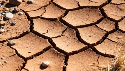 Cracked Earth Texture: A detailed close-up captures the textured surface of parched earth, revealing intricate cracks and fissures.