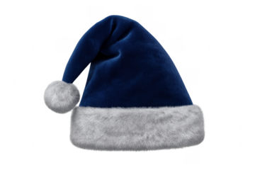 Blue velvet santa hat with white fur bobble