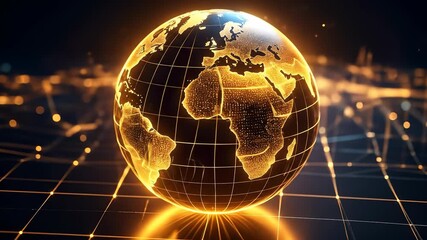 Abstract digital globe with glowing grid, representing global network connections - Powered by Adobe