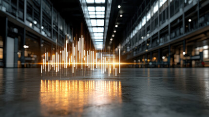 Fototapeta premium Digital graph showing financial growth trend modern industrial space, reflecting innovation