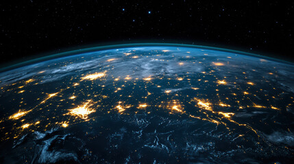 Obraz premium Earth from space illuminated cities night view global network technology stars atmosphere planet