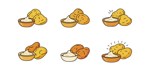 Potato with dip illustration set