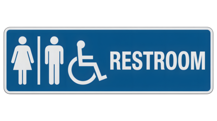 Clear restroom sign showing male female and accessibility icons for public spaces