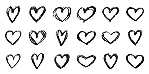 Set of simple hand drawn heart drawing illustration Scribble heart doodle Love clipart Single element for print, web, design, decor