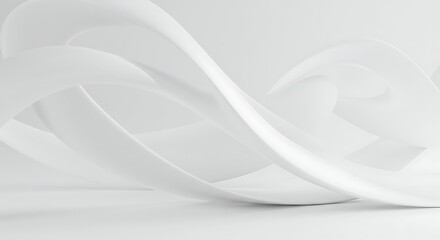 Fototapeta premium Minimal White Abstract 3D Background with Curved Geometric Shapes and Soft Shadows