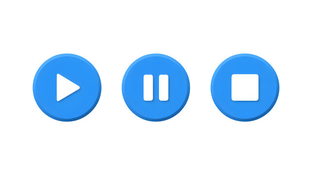 Play, pause and stop buttons for modern interface designs and user interactions