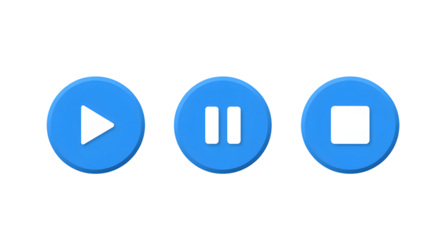 Play, pause and stop buttons for modern interface designs and user interactions