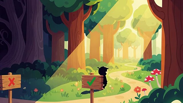 Forest Path Decision: Right Choice in the Woods