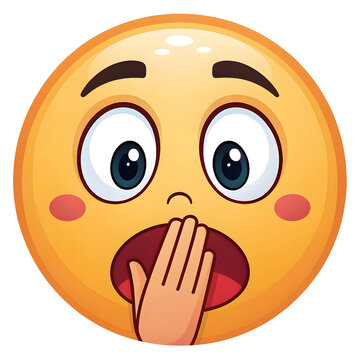 An emoji-style face with a hand over its mouth, isolated on white, symbolizing surprise, shock, secrecy